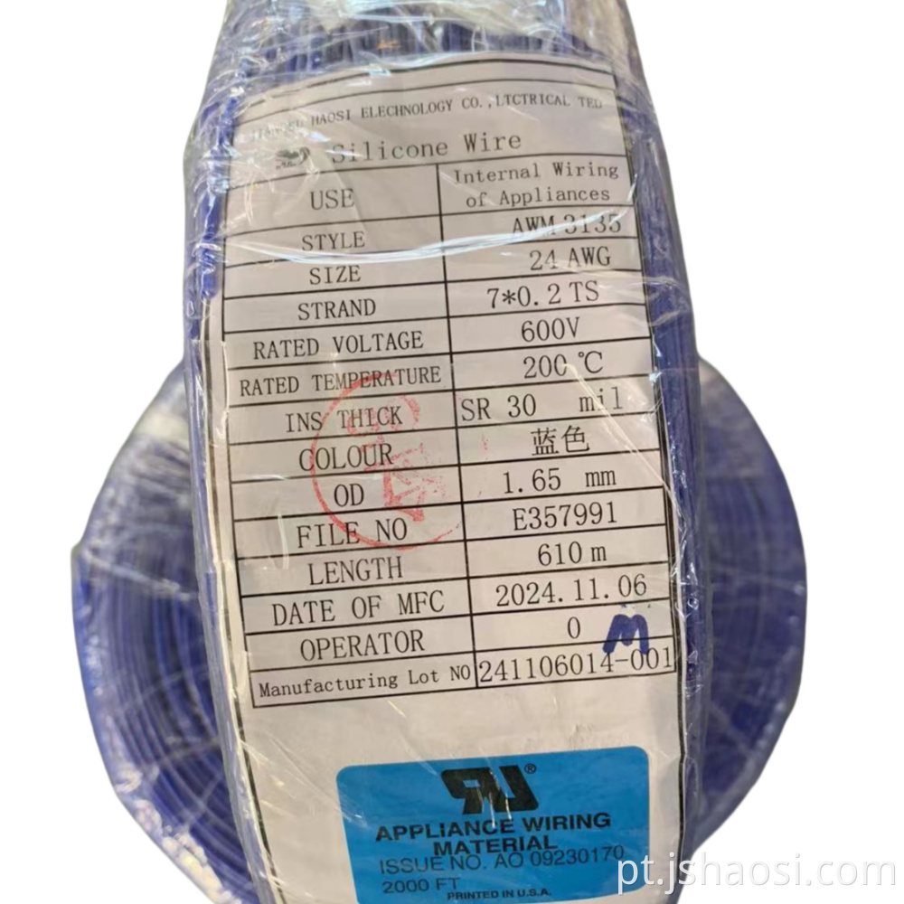 Fio elétrico de silicone Ul3135 24#azul Silicone electrical wire UL3135 24#BLUE